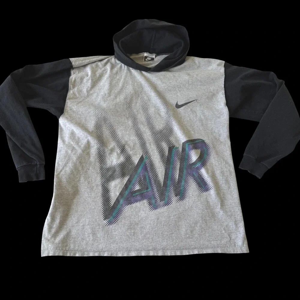 90's Nike Air Hooded Shirt Large Gray Black Colorblock Y2K USA